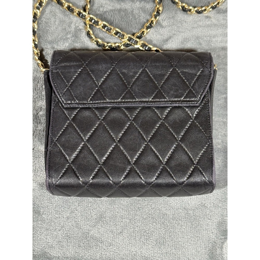 Vintage I Magnin Crossbody Bag Womens Small Black Quilted Leather Chain Strap - Picture 3 of 14
